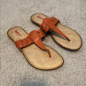 Born Handcrafted Footwear Orange Braided Leather Thong Sandals Women's 6